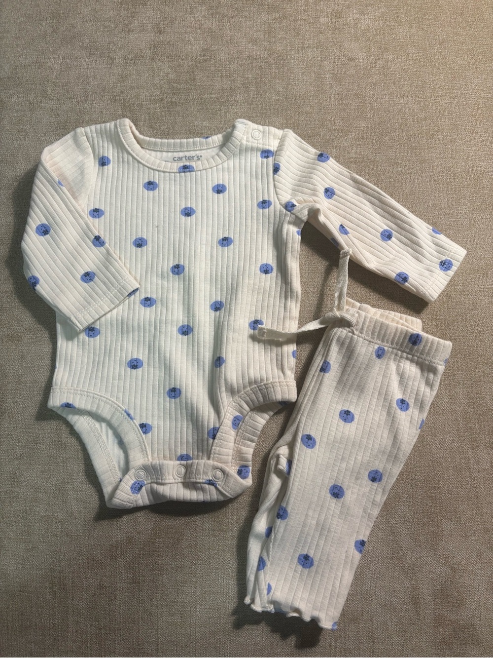 Carter's Cream Ribbed Blueberry Onesie and Pants Set